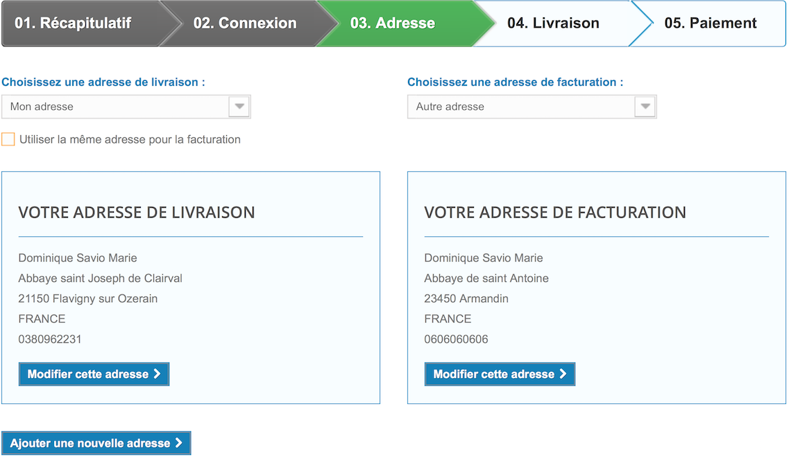 Adresses de facturation et de livraison